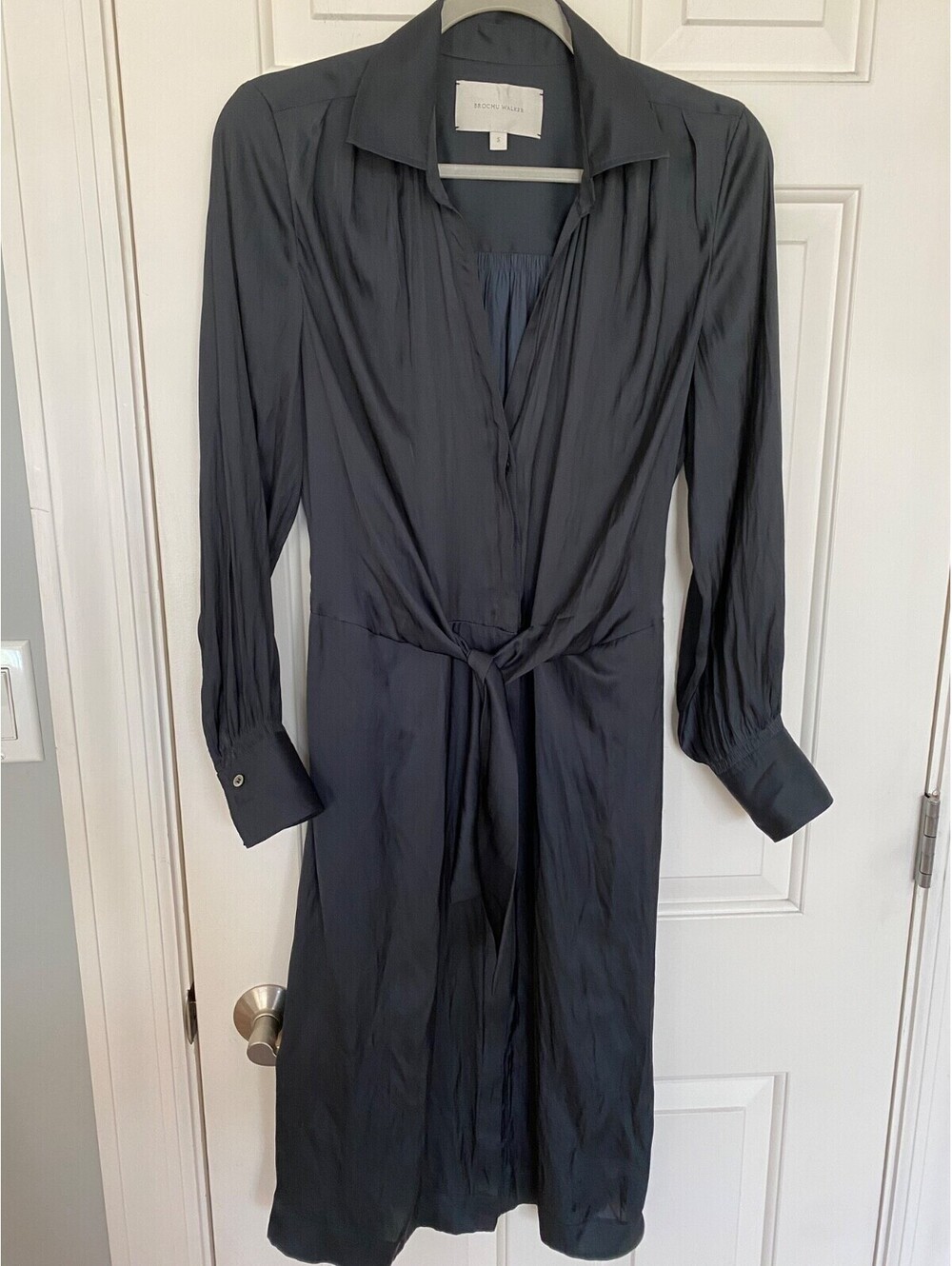 Brochu Walker The Madsen Dress Lined Black Tie Front Long Sleeve Small
